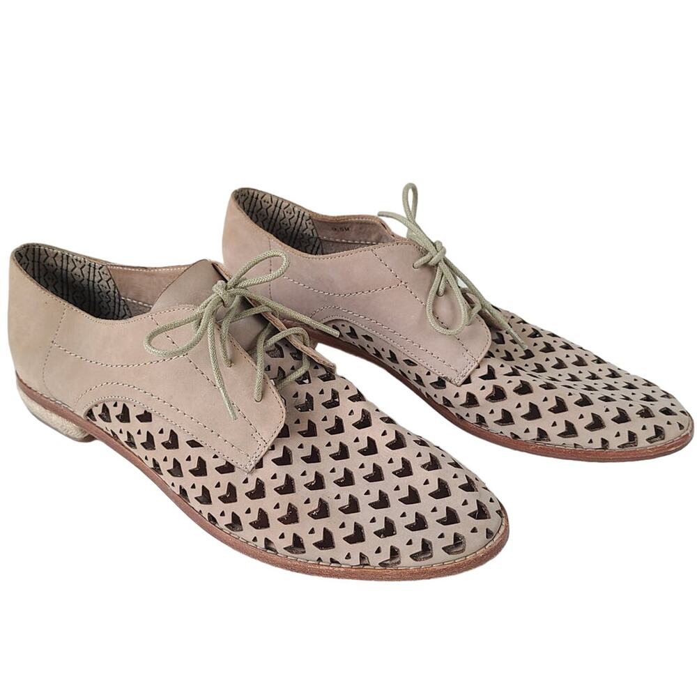 Matt Bernson Leather Jute Oxford Tan Perforated Lace-up Oxford Flats Womens 9.5